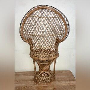 Peacock Wicker Fan Back Rattan Chair 16” Doll or Plant Stand Boho Cottage Core